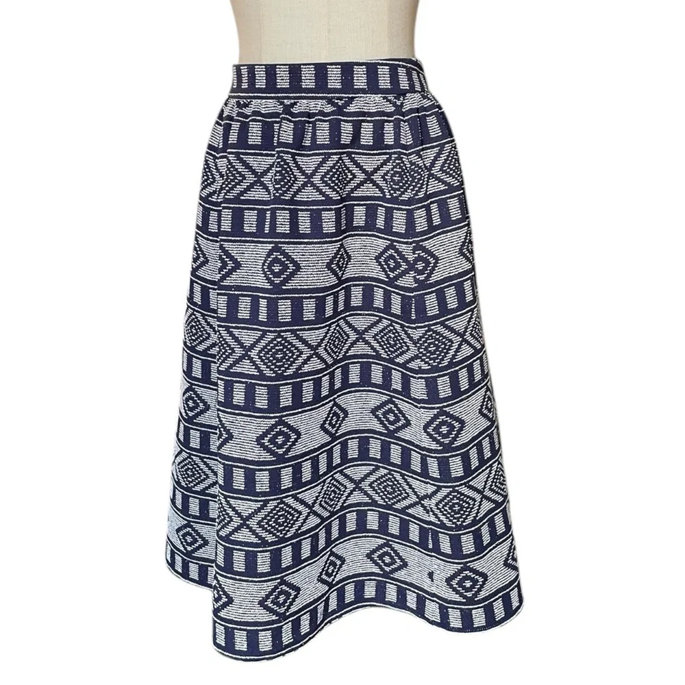 Halogen Navy Aztec Textured Midi Bubble Skirt Sz 14​​​